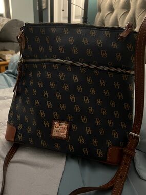 Dooney & Bourke Navy and Brown Logo Crossbody Messenger